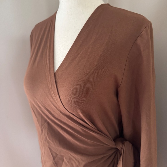 Audrey Leighton Brown V Neck Long Sleeve Midi Wrap Dress Size Large - Picture 4 of 12